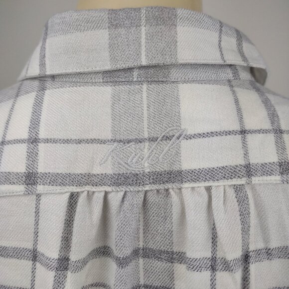 Kuhl gray plaid long sleeve cotton blend button front flannel shirt ladies Large - Picture 5 of 8